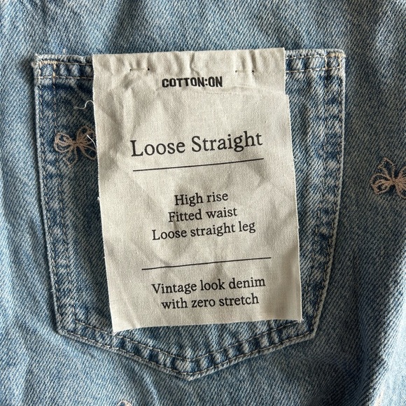 Cotton On Embroidered Jeans Loose High Rise Straight Leg - Picture 4 of 12